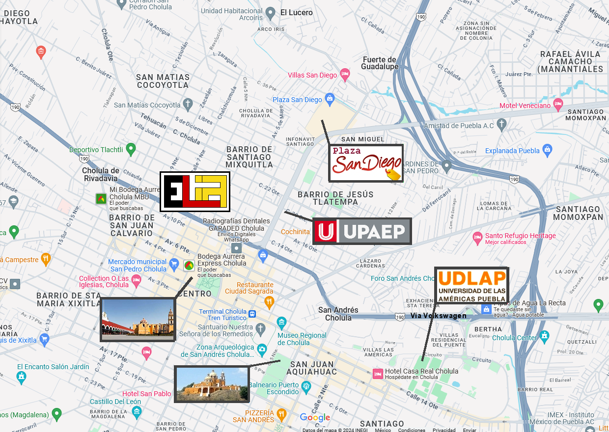 Plaza San Diego, UDLAP, UPAEP, San Andr&eacute;s Cholula, San Pedro Cholula, ELIA - Escuela Libre del Idioma Alem&aacute;n, curso y clases de alem&aacute;n, Puebla